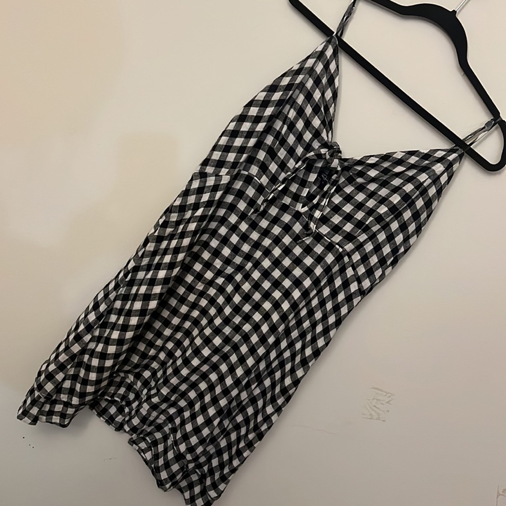 Rails black and white checkered spaghetti strap linen mini dress Size Large - Picture 2 of 6